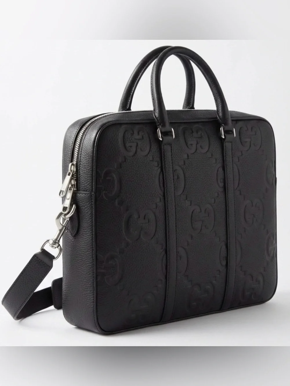 Gucci Black Embossed GG Leather Briefcase with Detachable Strap